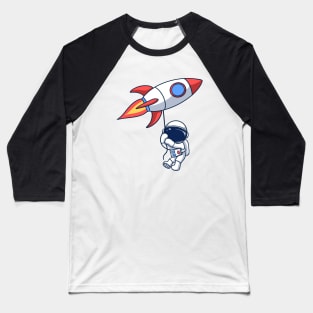 Astronaut Floating With Rocket Balloon Baseball T-Shirt